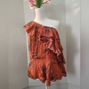 Amaryllis One Shoulder Ruffle Top Women's Size Large Floral Pattern